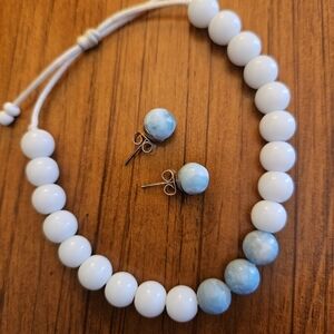 Elegant White and Blue Beaded Jewelry Set